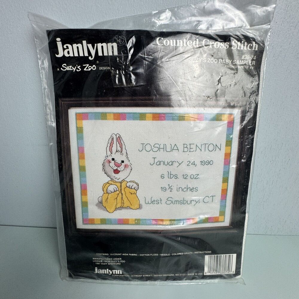Janlynn Counted Cross Stitch Suzys Zoo Baby Sampler Bunny Sealed‎ 38-74 1987 VTG